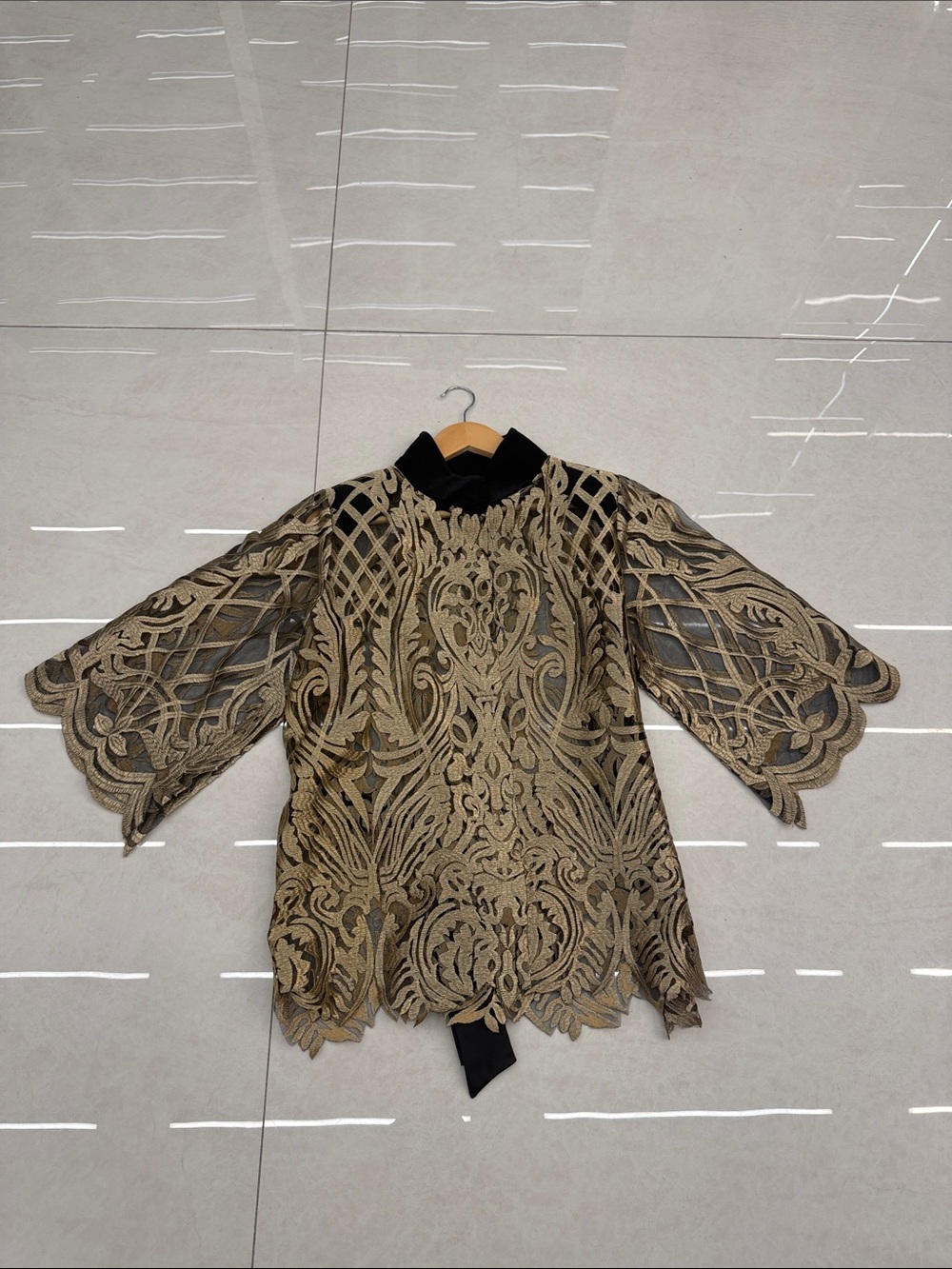 Embellished Lace Overlay Women’s Top in Gold